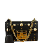Gucci Small Pearl Studded Leather Padlock Crossbody Black