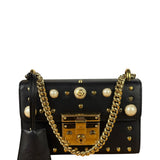 Gucci Small Pearl Studded Leather Padlock Crossbody Black