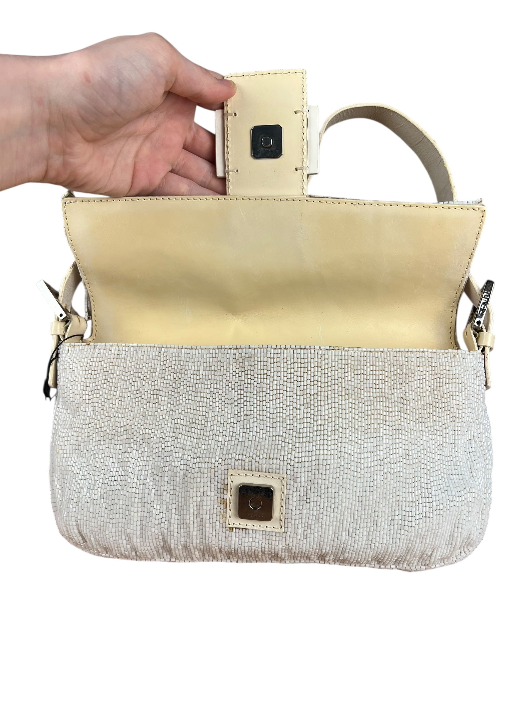 Fendi Vintage Beaded Baguette White