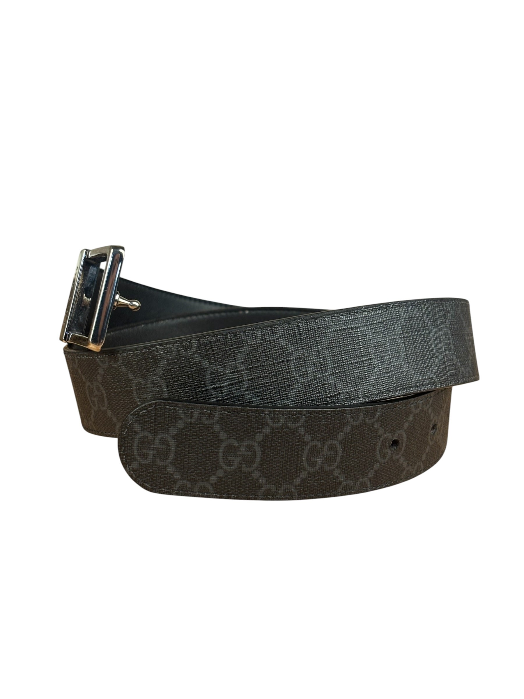 Gucci GG Leather Supreme Canvas Rectangular Buckle Belt
