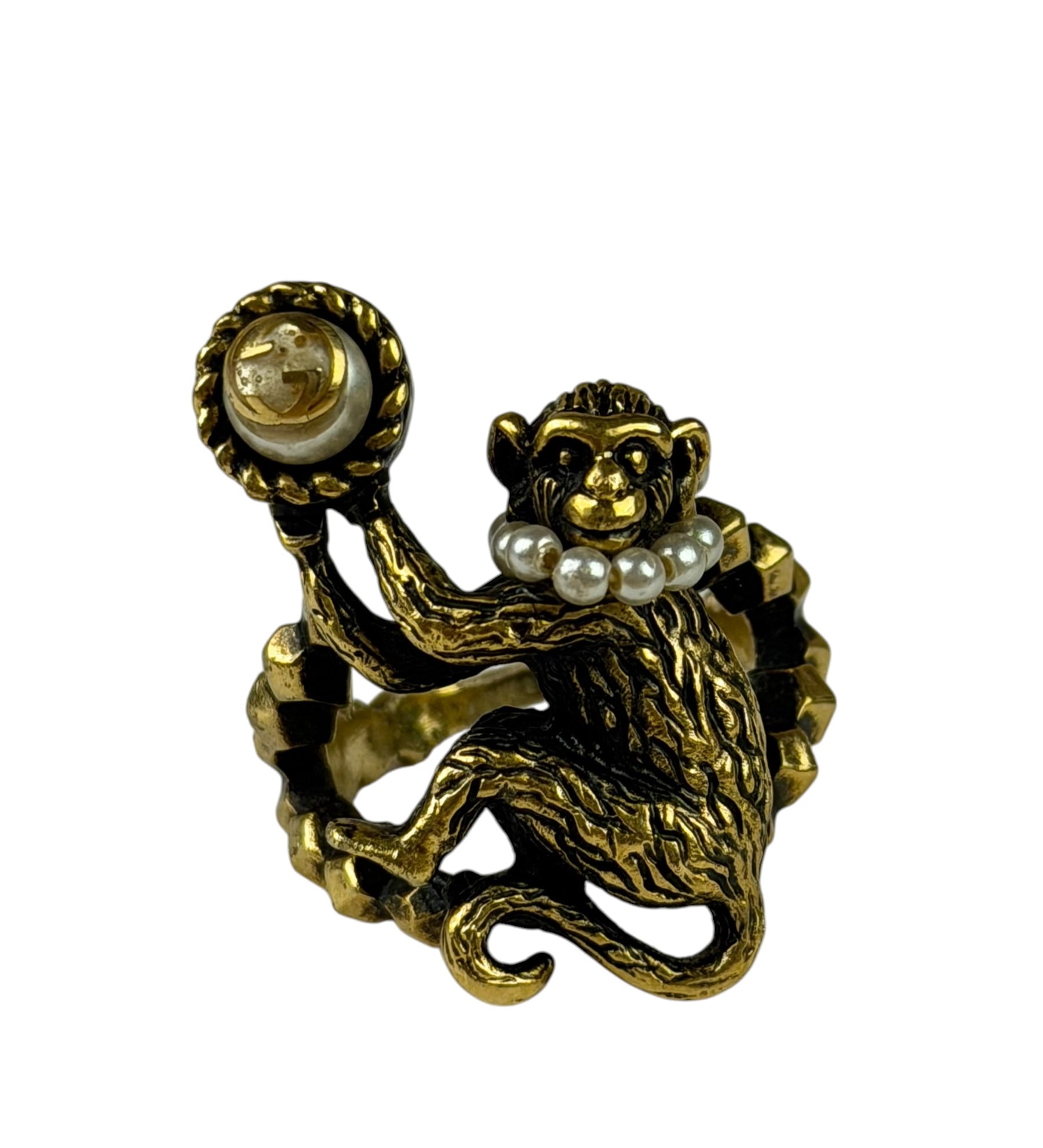 Gucci Faux Pearl Monkey Ring