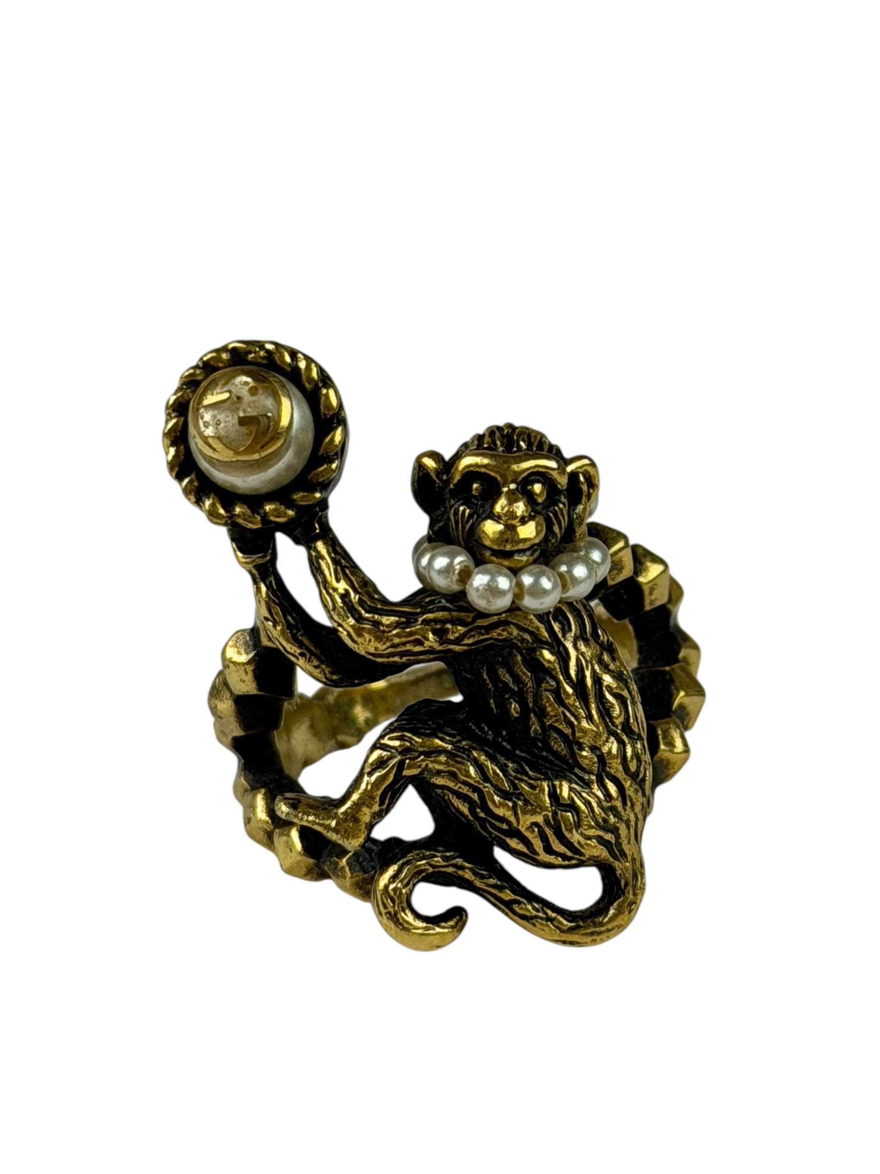Gucci Faux Pearl Monkey Ring