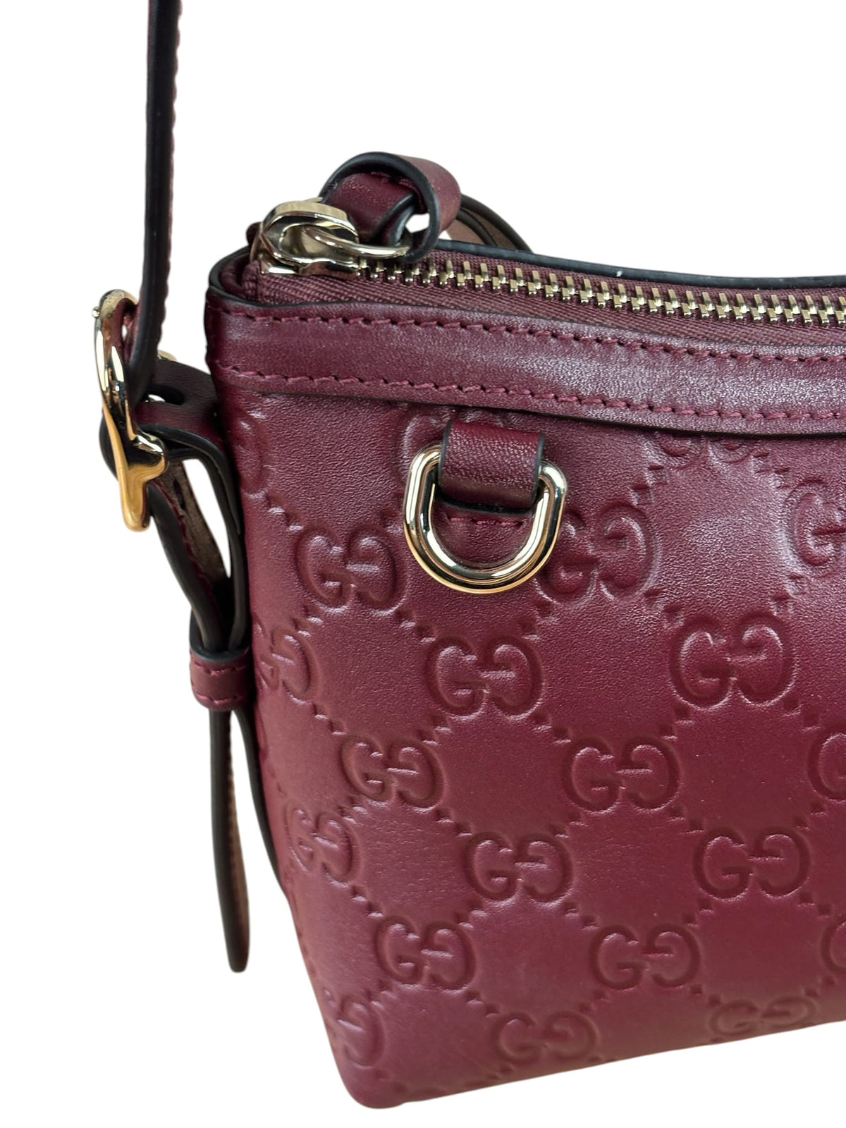 Gucci GG Emblem Red Leather Shoulder Bag
