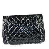 Chanel Black Patent Leather Quilted Leather Double Flap Jumbo Bag 2012