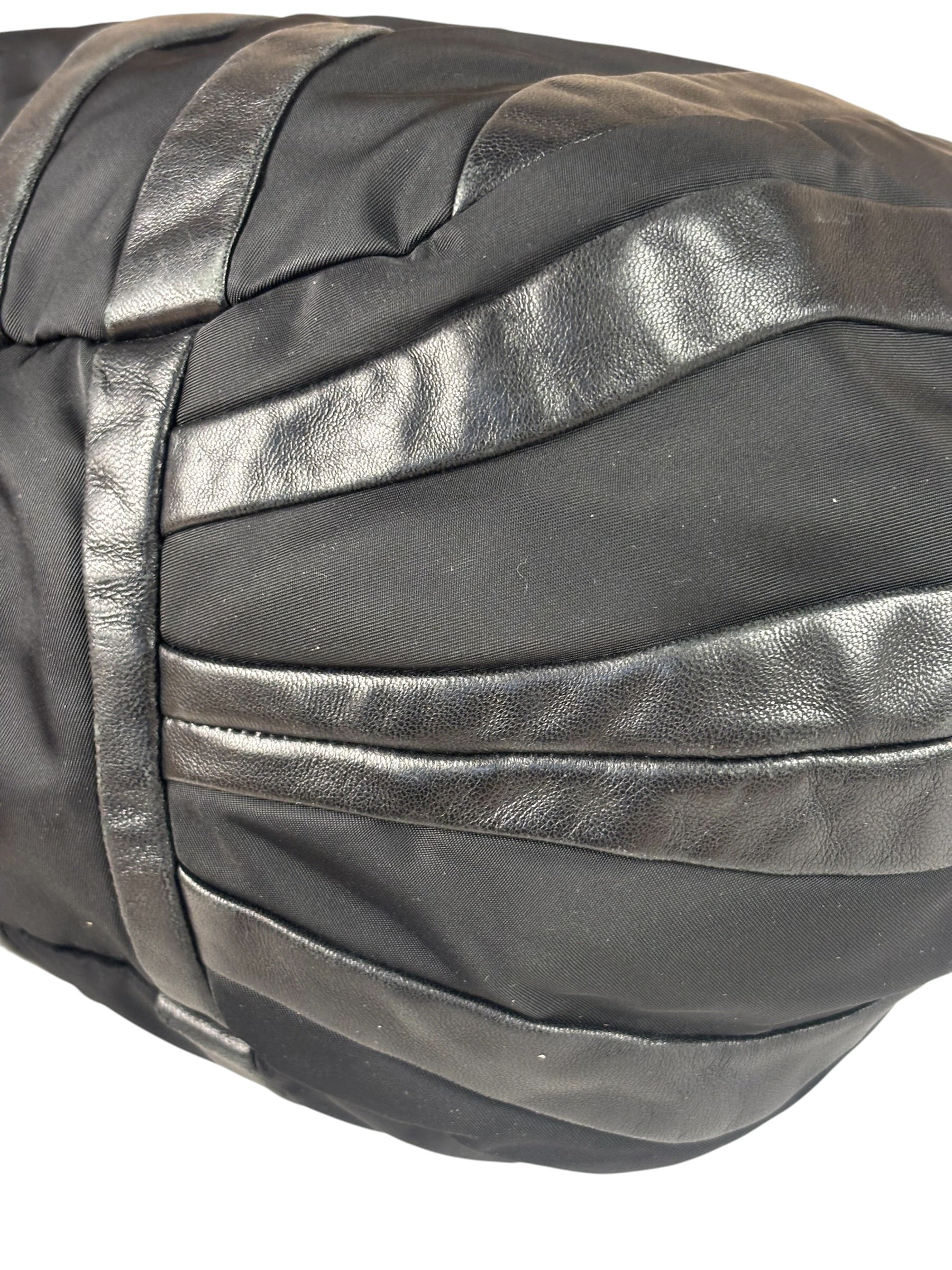 Prada Black Tessuto Nylon/Leather Trim Waves Hobo Bag