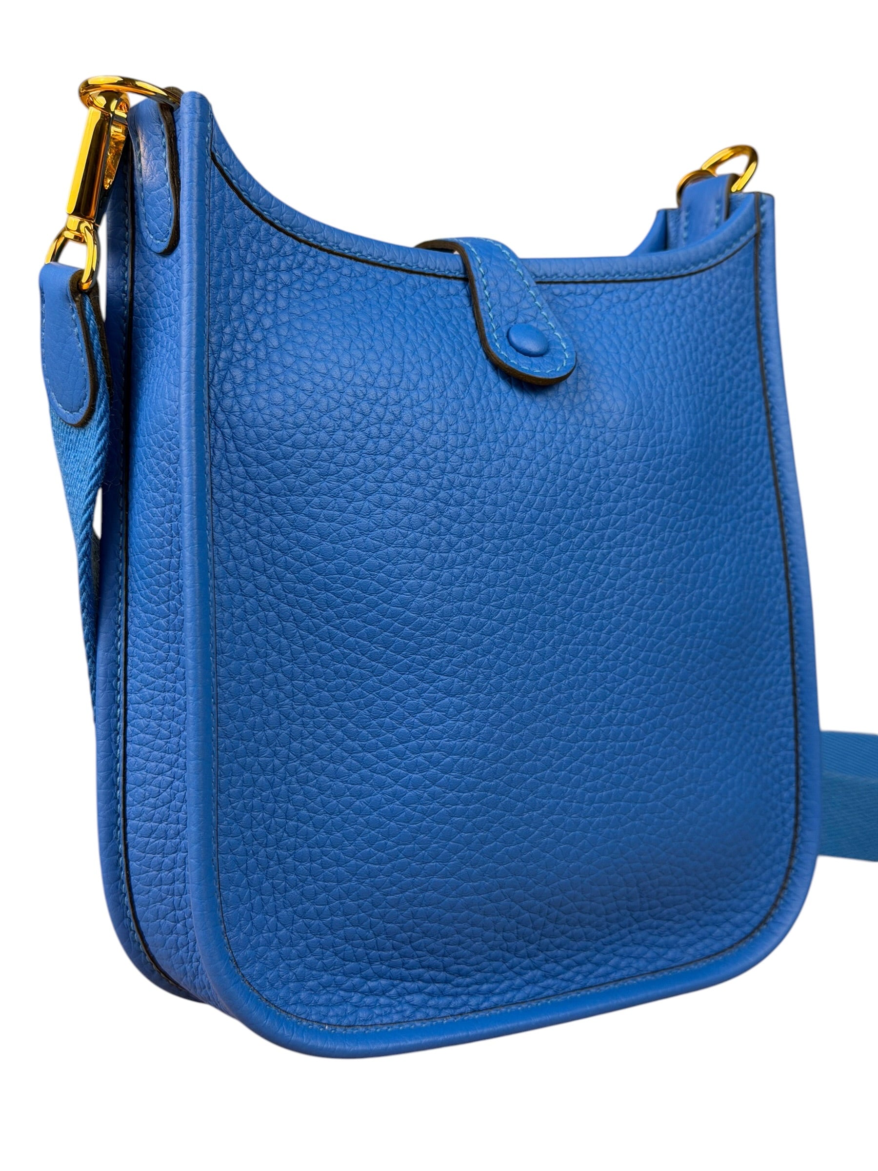 Hermes Bleu Hydra Leather Clemence Cordage Mini Evelyne TMP16