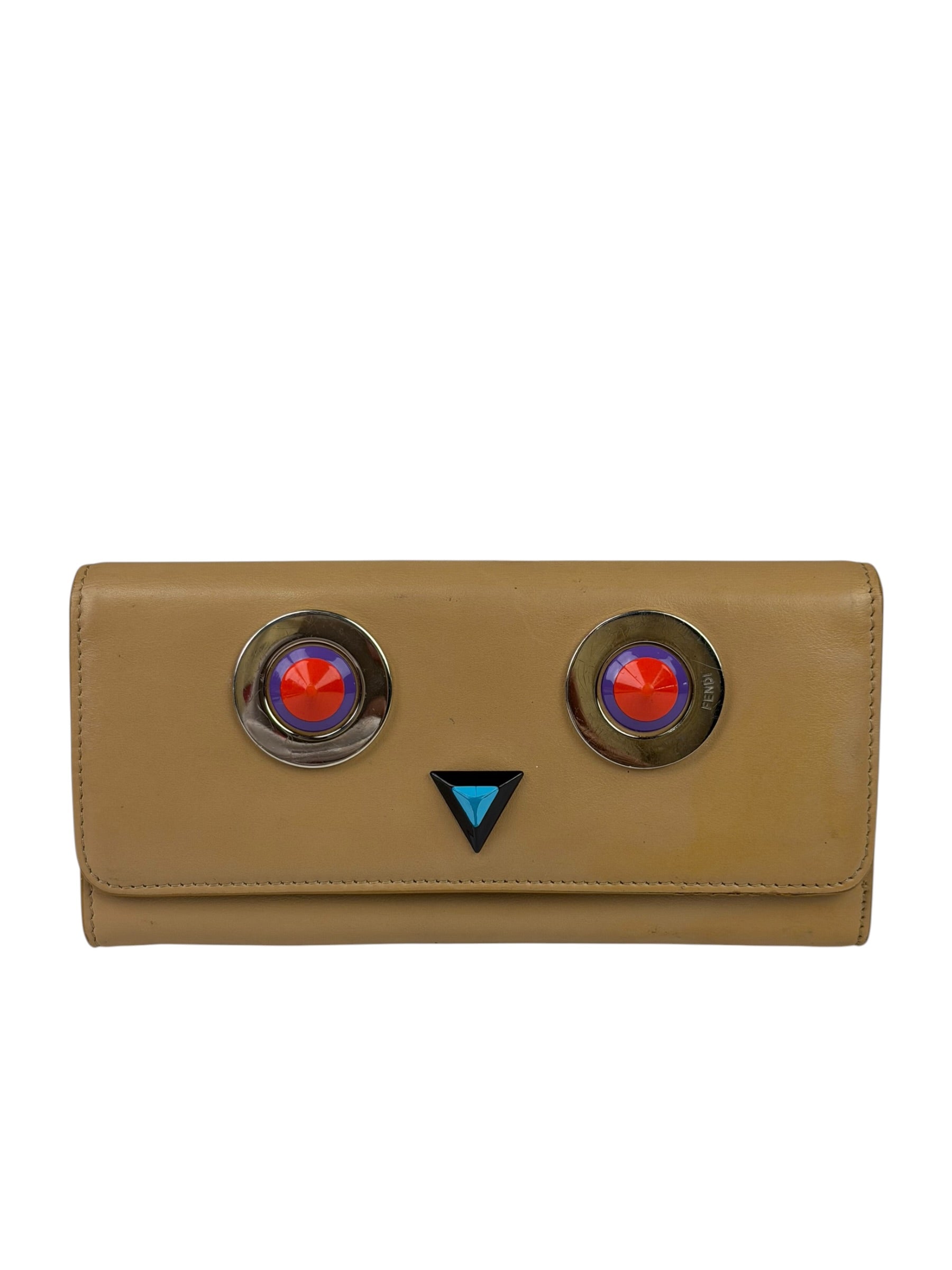 Fendi Beige Monster Face Leather Long Wallet