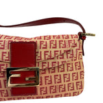 Fendi Red Leather Trim Zucca Baguette