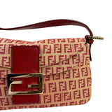 Fendi Red Leather Trim Zucca Baguette