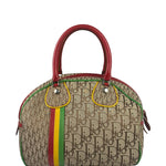 Christian Dior Vintage Beige/Brown Leather Trim Rasta Bowler Bag