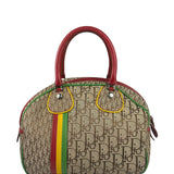 Christian Dior Vintage Beige/Brown Leather Trim Rasta Bowler Bag