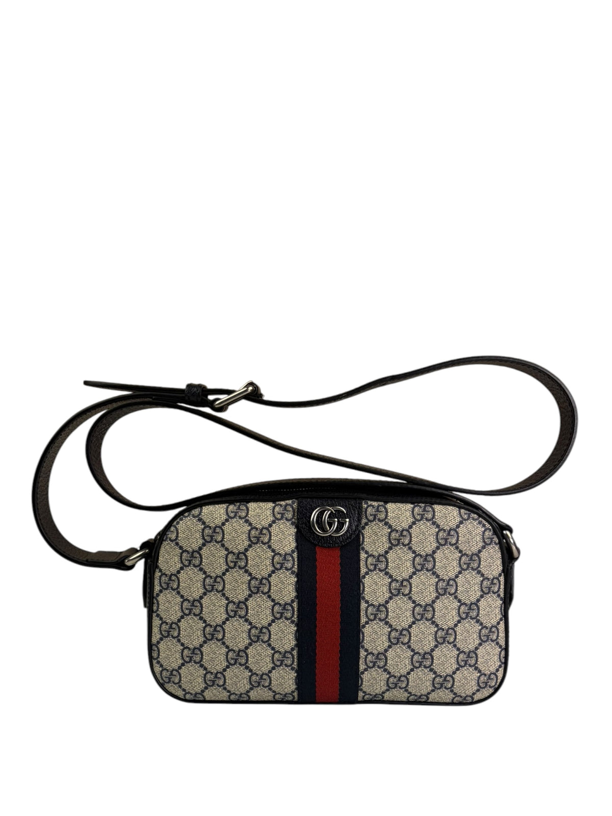 Gucci Navy/Beige Leather GG Supreme Small Ophidia Camera Bag