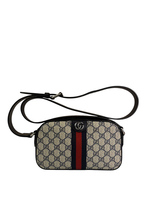 Gucci Navy/Beige Leather GG Supreme Small Ophidia Camera Bag