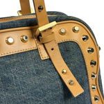 Fendi Blue/Brown Denim/Leather Trim Studded Shoulder Bag
