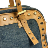 Fendi Blue/Brown Denim/Leather Trim Studded Shoulder Bag