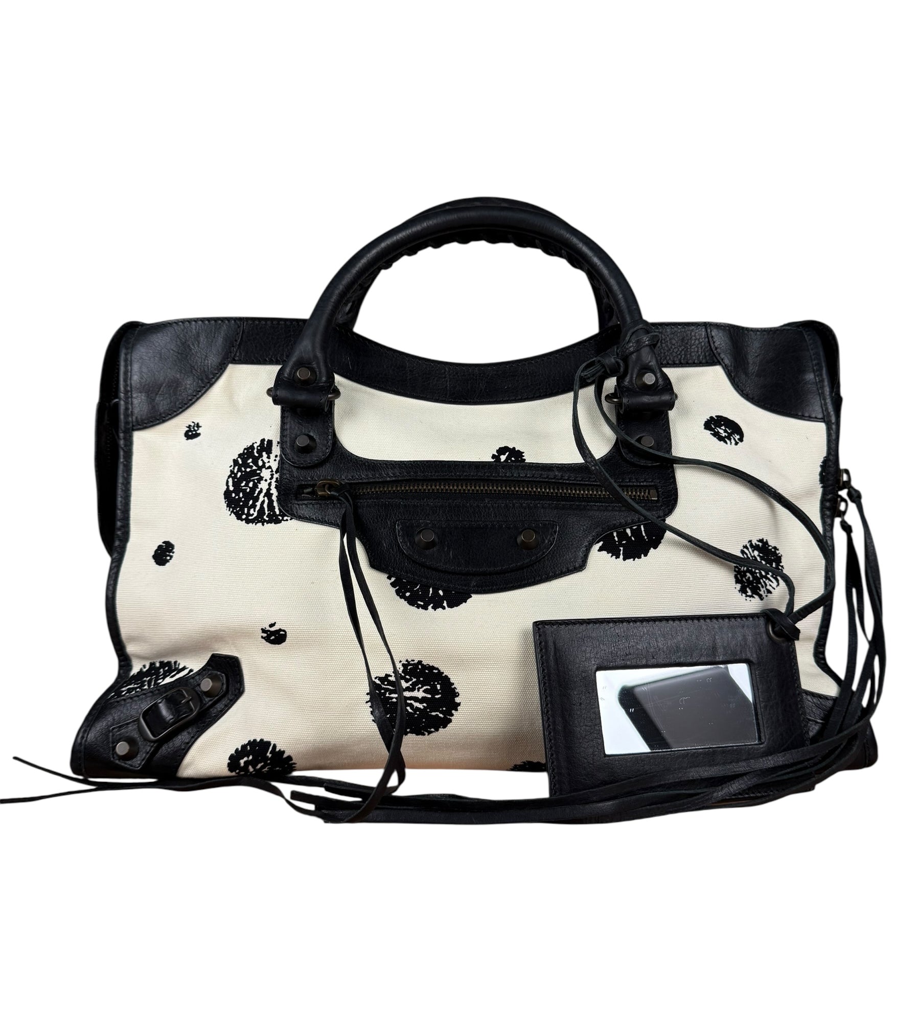 Balenciaga City Bag Canvas Leather Black Beige