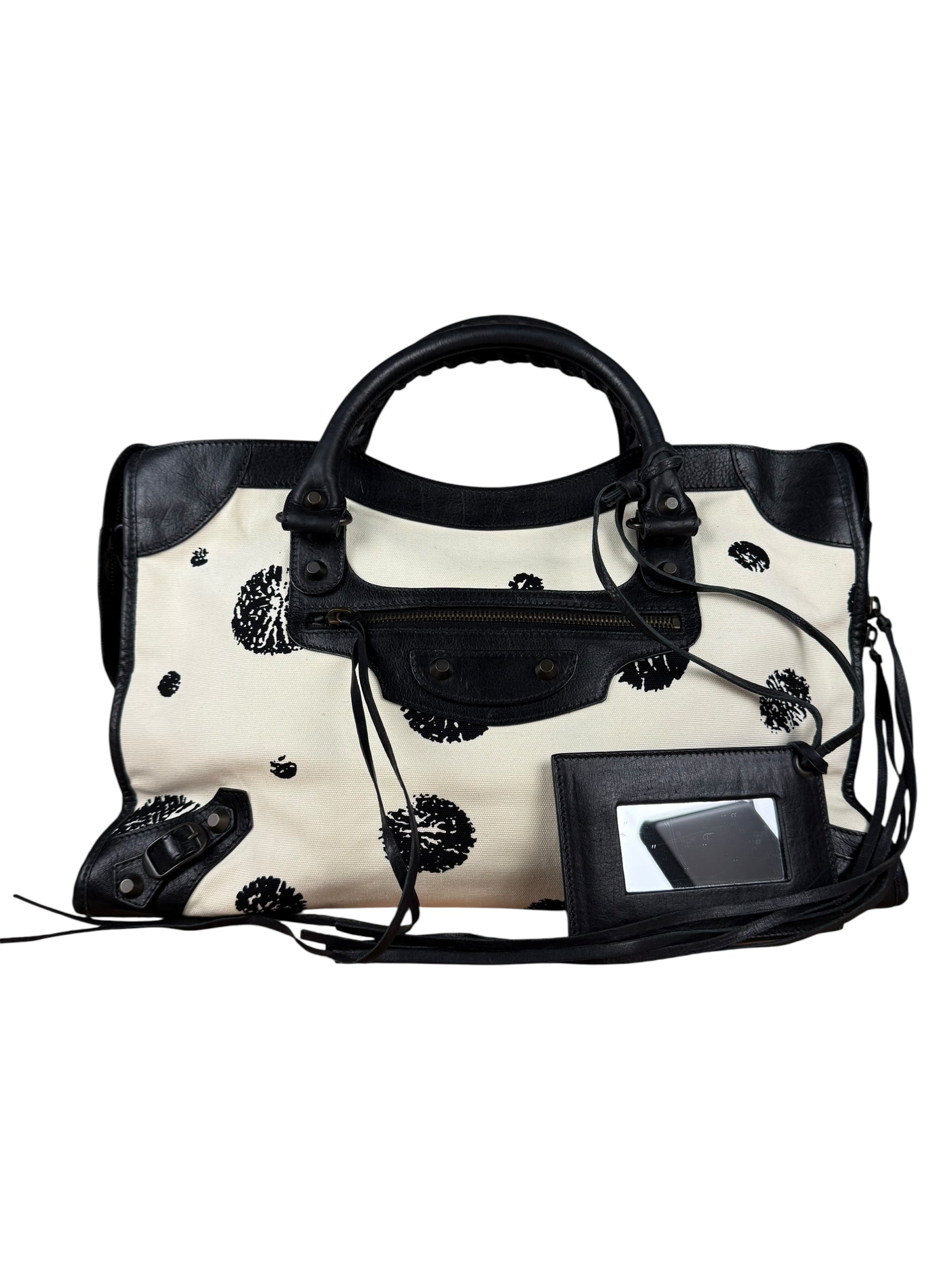 Balenciaga City Bag Canvas Leather Black Beige