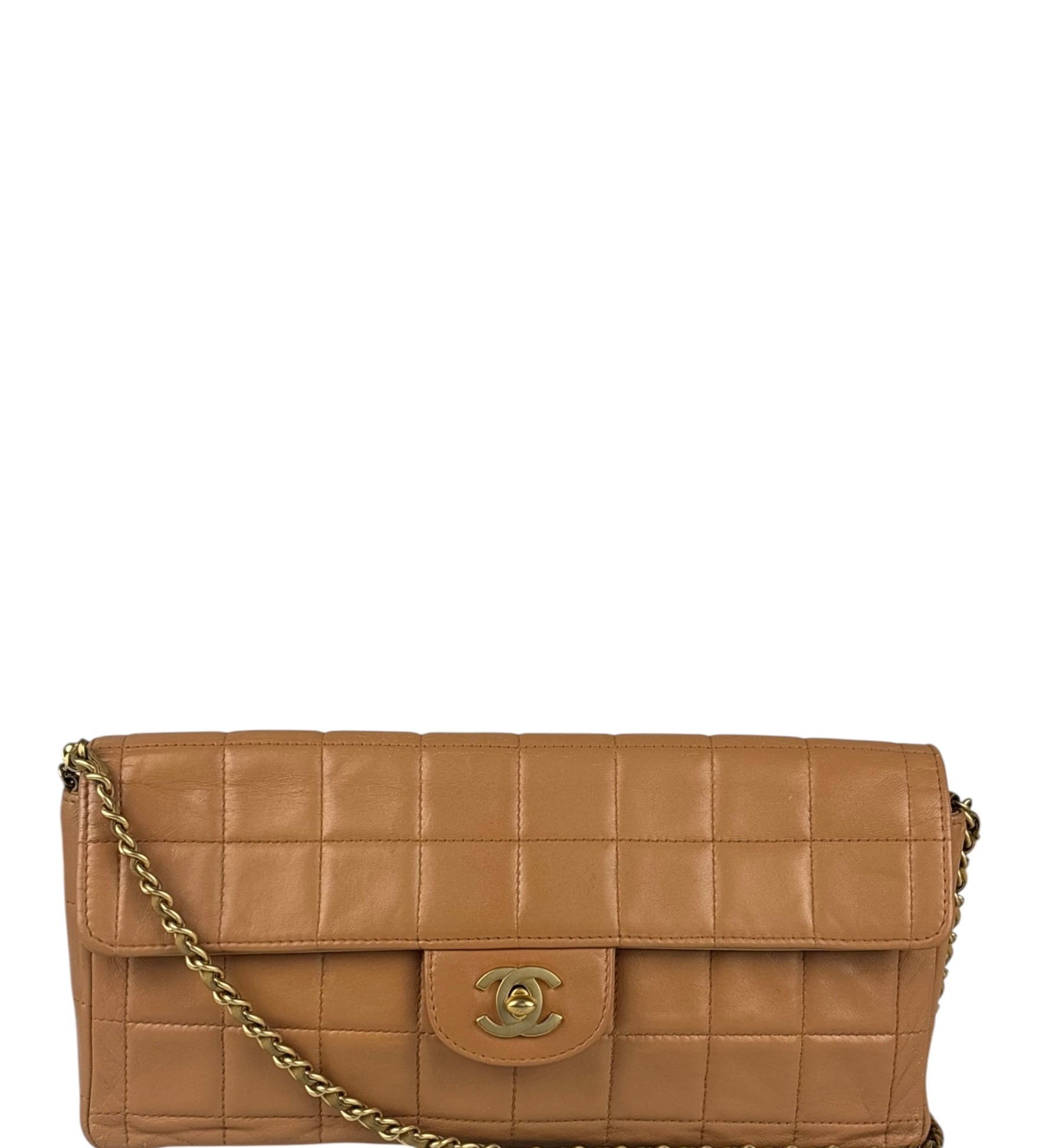 Chanel Vintage Beige Leather  Chocolate Bar East- 1987