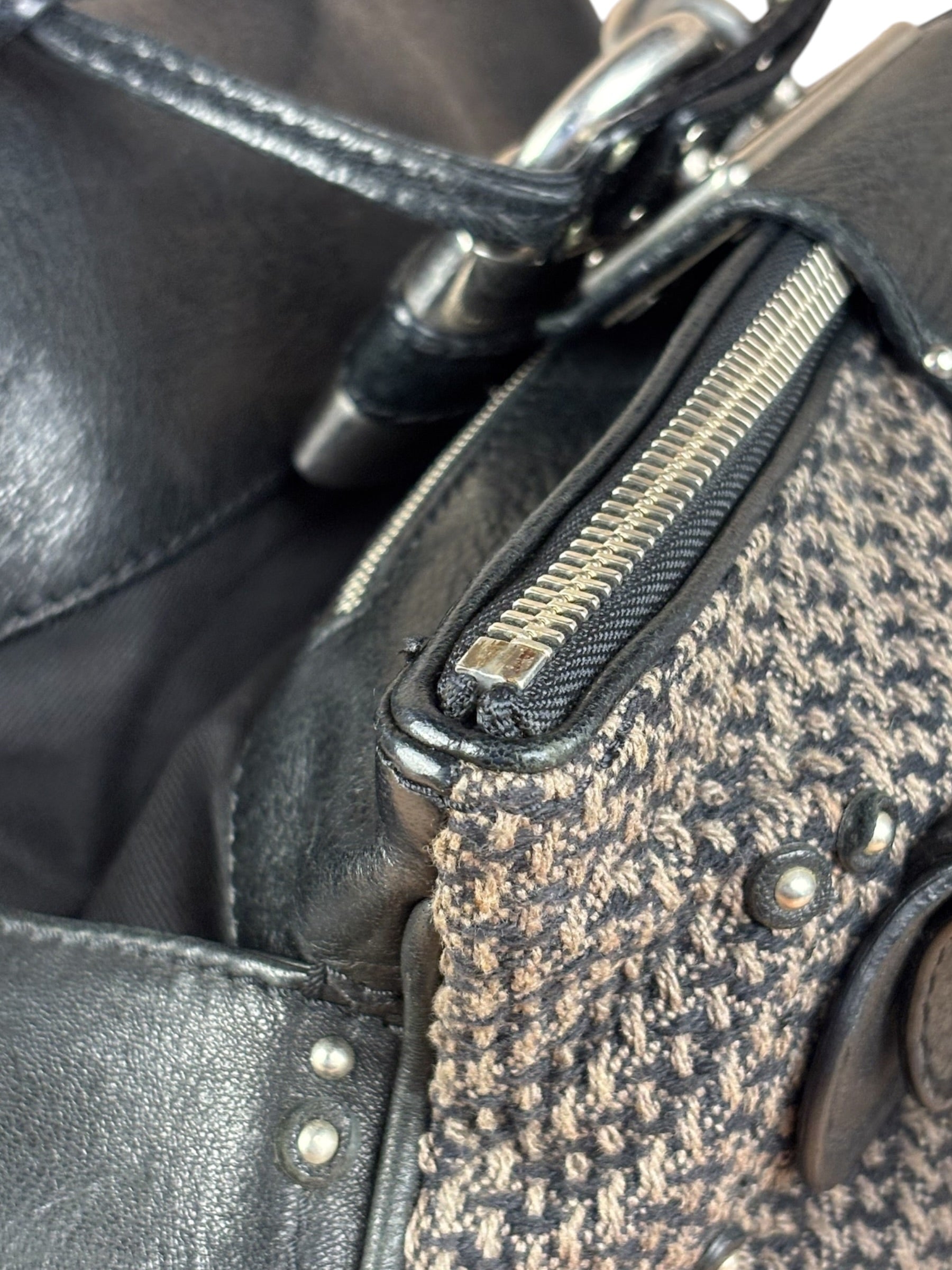 Chloe Black Tweed Leather Paddington Shoulder Bag