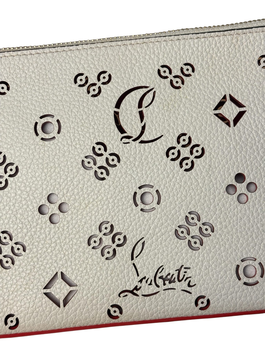 Christian Louboutin White Leather Loubinthesky Perforated Pochette