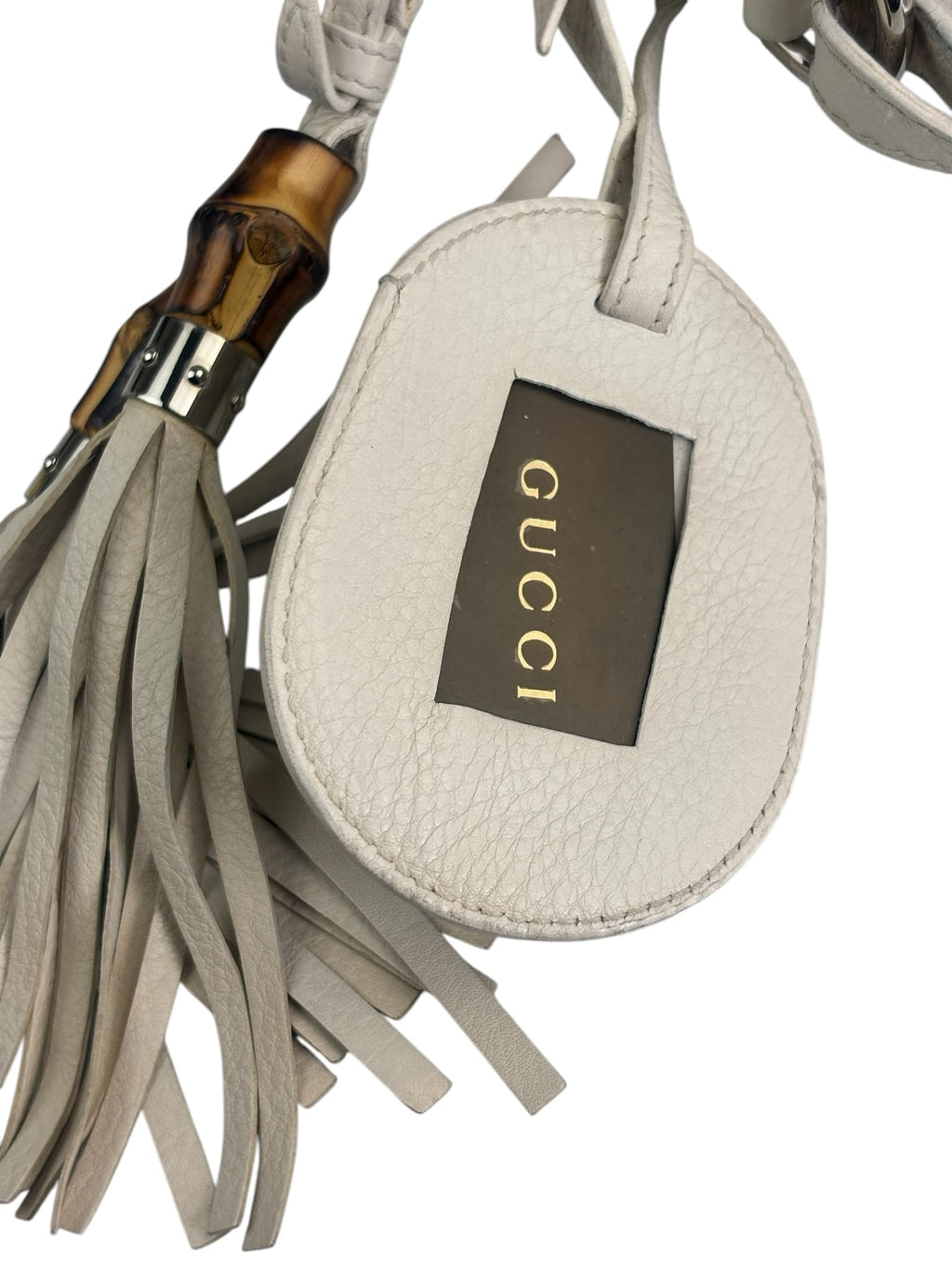 Gucci White Leather Techno Horsebit Shoulder Bag
