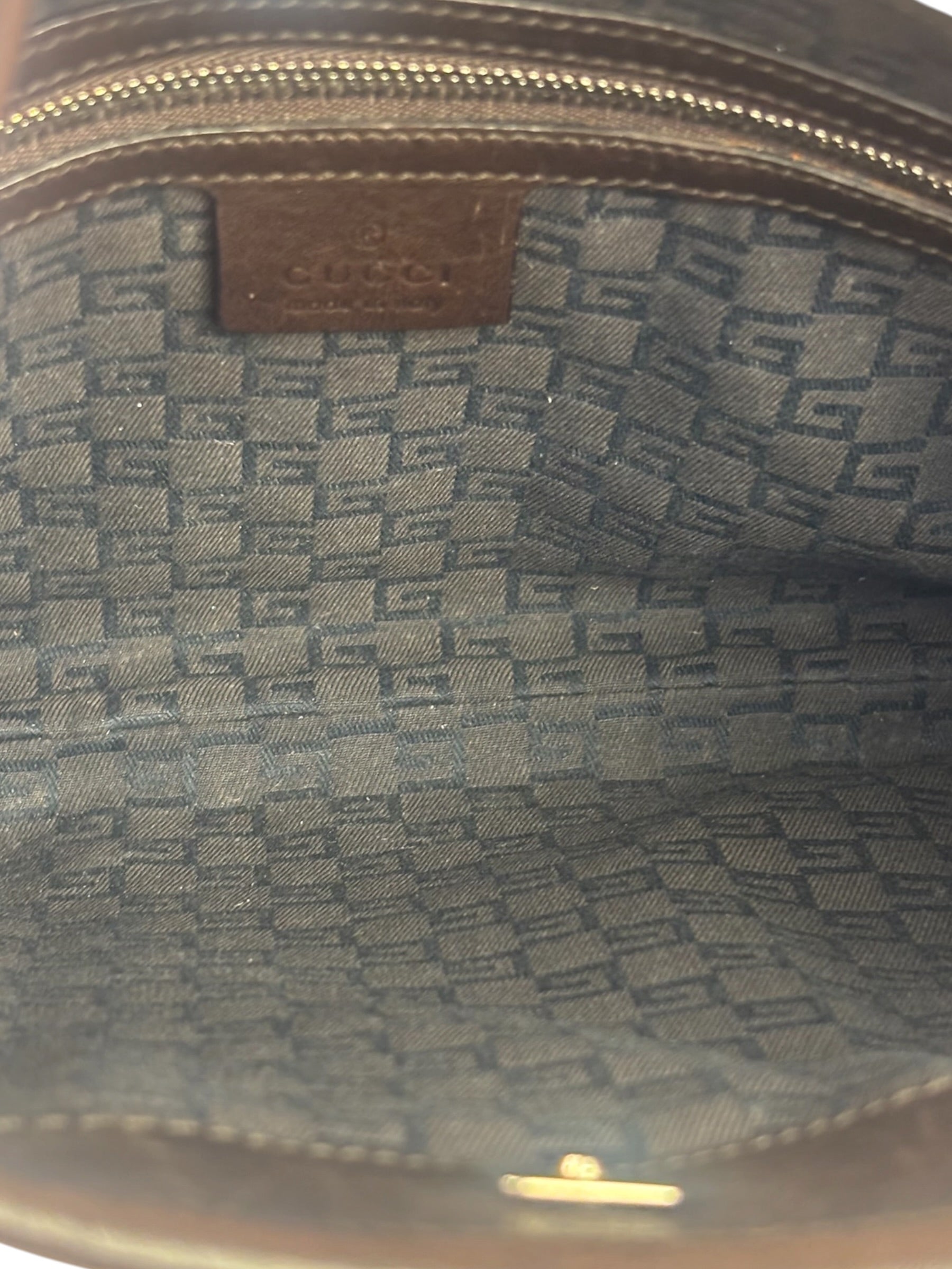 Gucci Brown/Beige Leather Trim Reins Canvas Web Hobo Bag