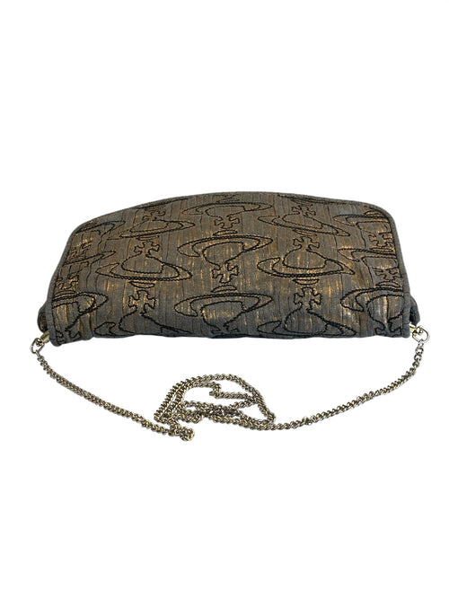 Vivienne Westwood Grey/Gold Jacquard Orb Pattern Flap Bag