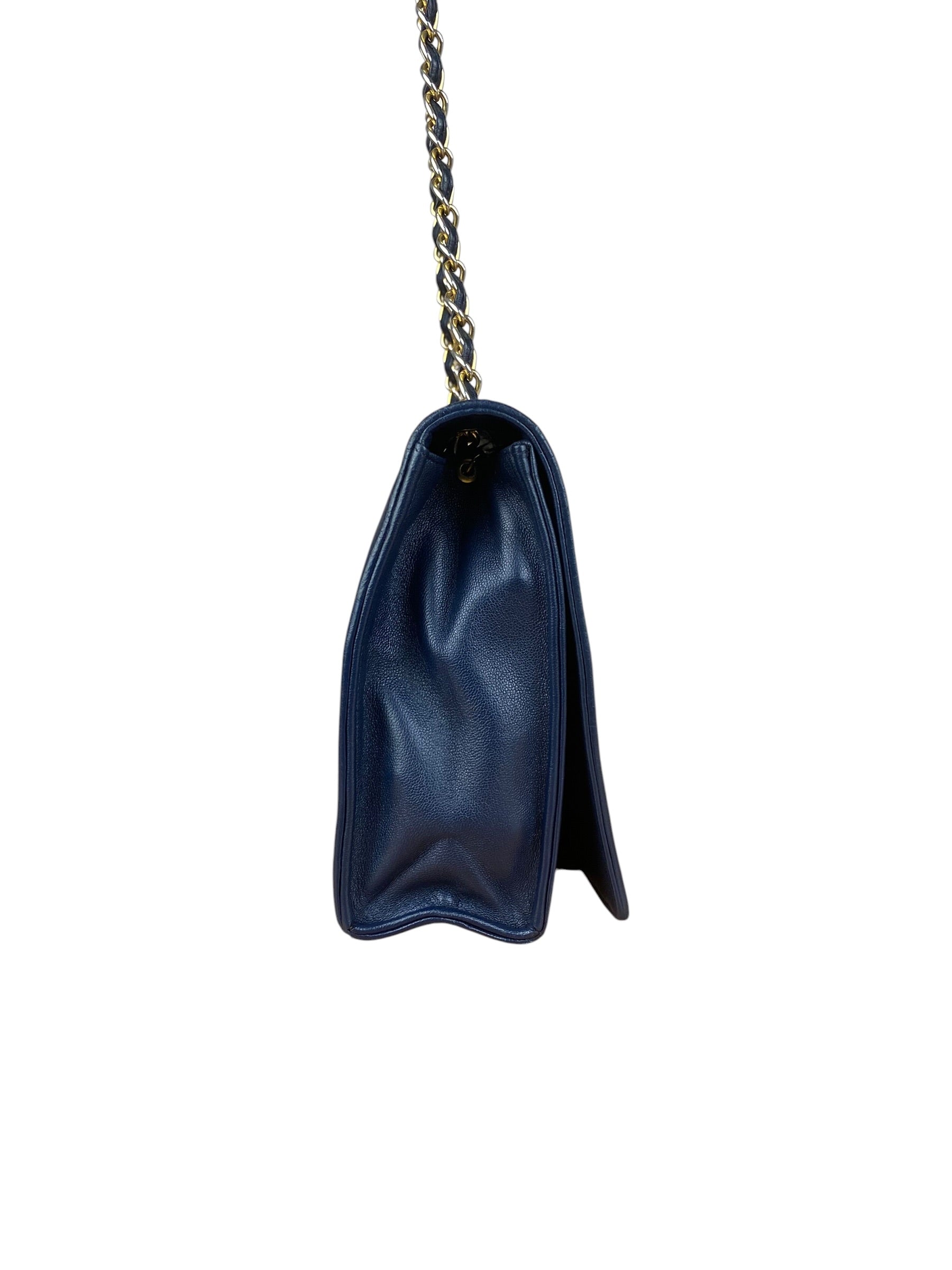 Chanel Navy Leather Diamond Stitch Flap Bag 1988