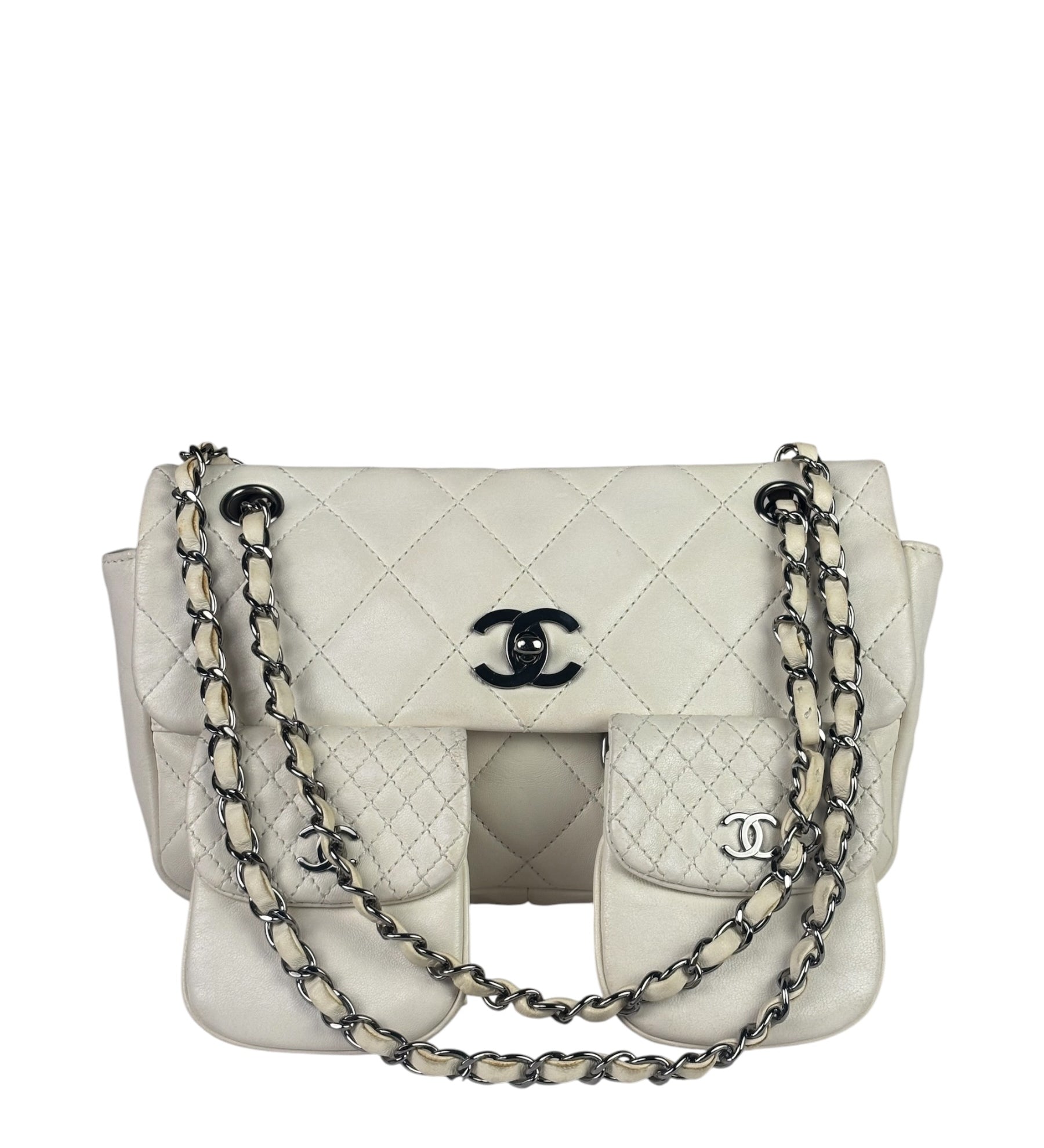 Chanel White Quilted Leather Multi-pocket Flap Bag 2007