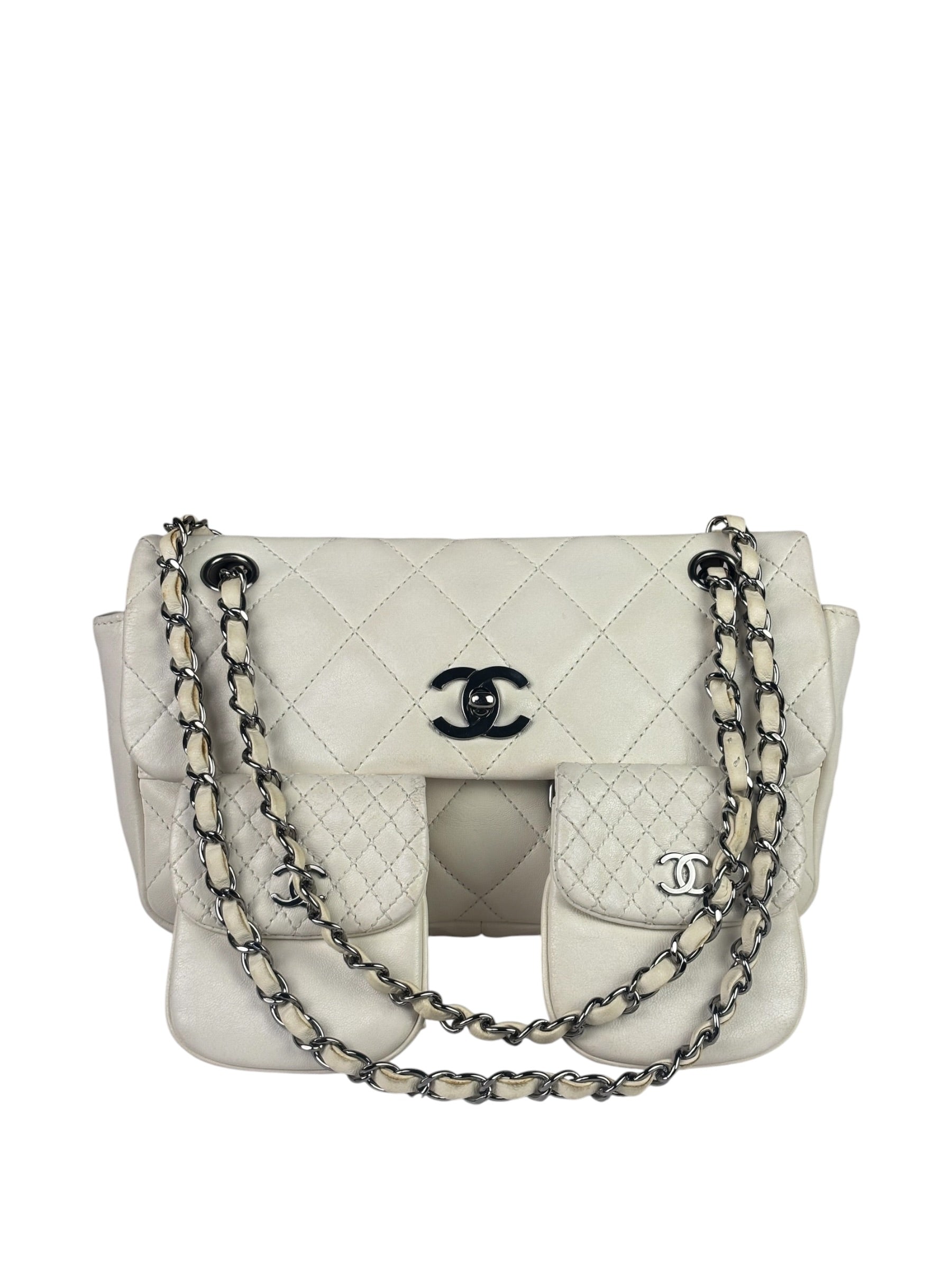 Chanel White Quilted Leather Multi-pocket Flap Bag 2007
