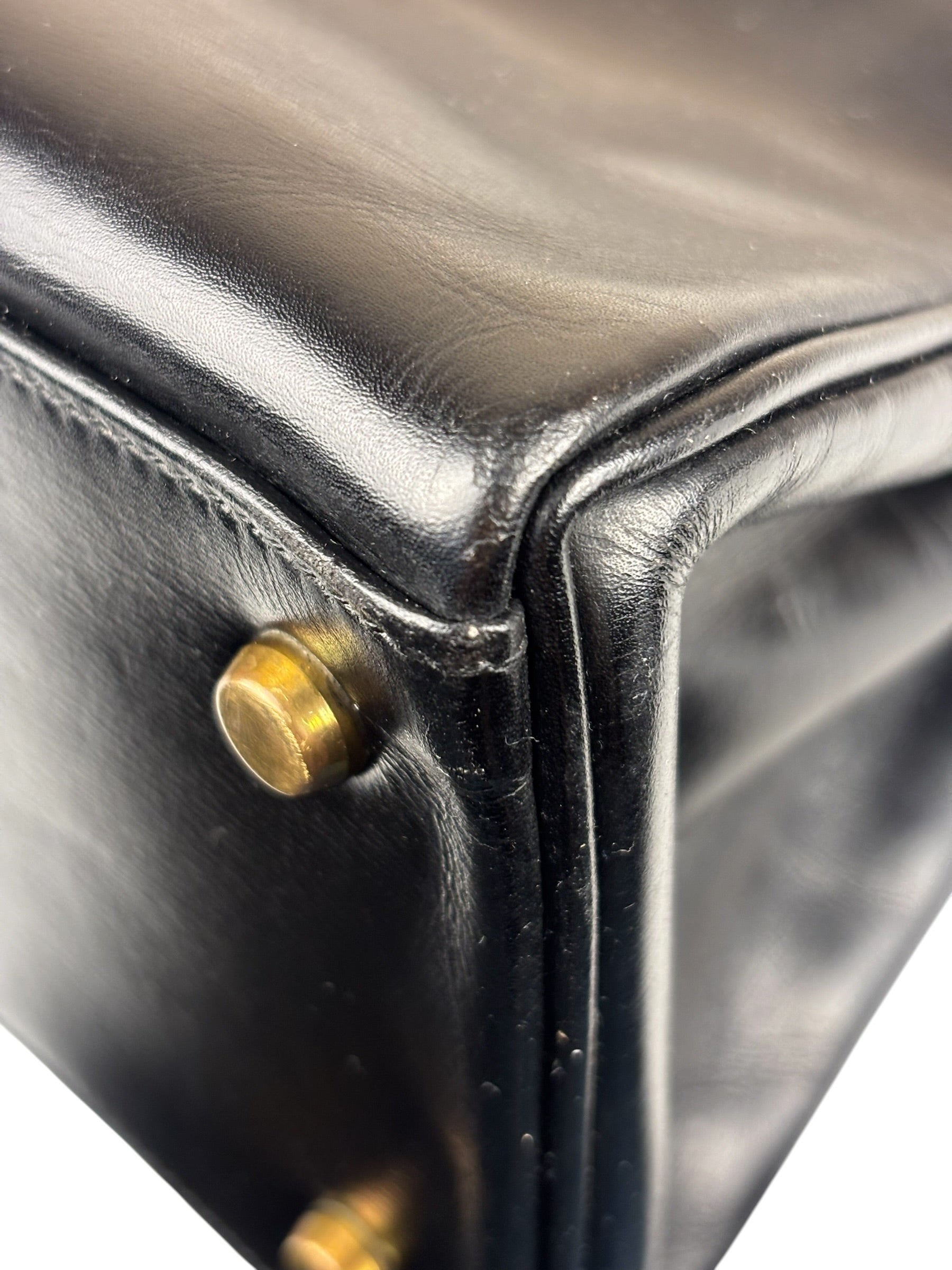 Hermes Black Box Leather Kelly 32 Handbag 1979