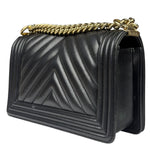 Chanel Black Chevron Leather Boy Medium Flap Bag 2017