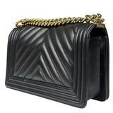 Chanel Black Chevron Leather Boy Medium Flap Bag 2017