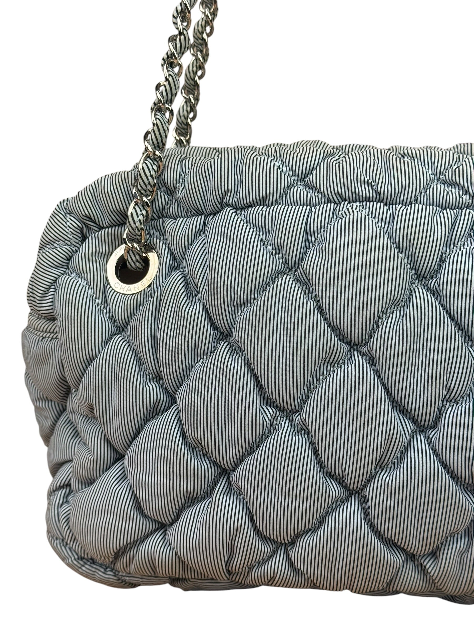 Chanel Grey/Black Quilted Nylon Bubble Shoulder Bag 2009
