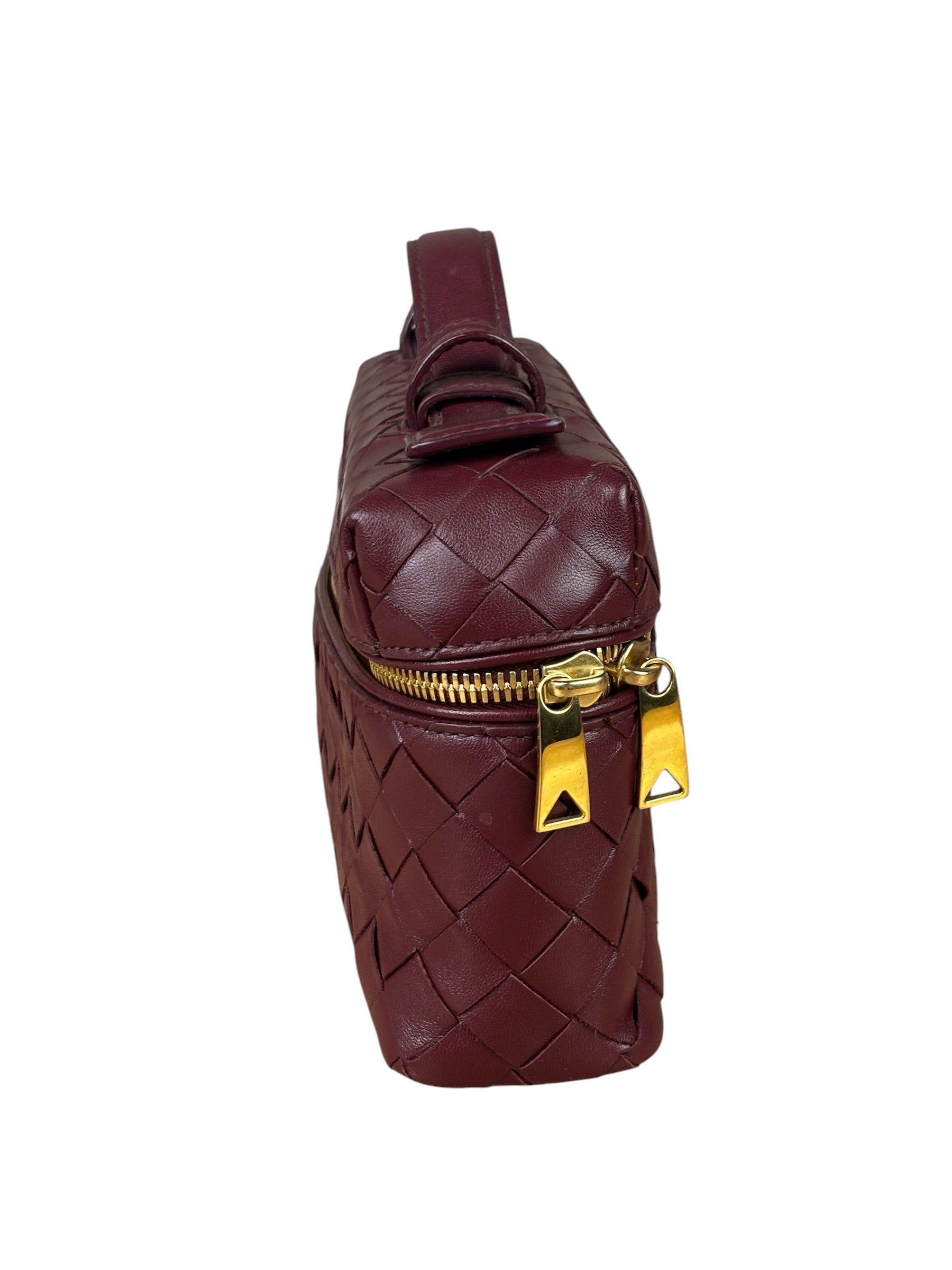 Bottega Veneta Burgundy Leather Intrecciato Bang Bang Vanity Two-Way Bag