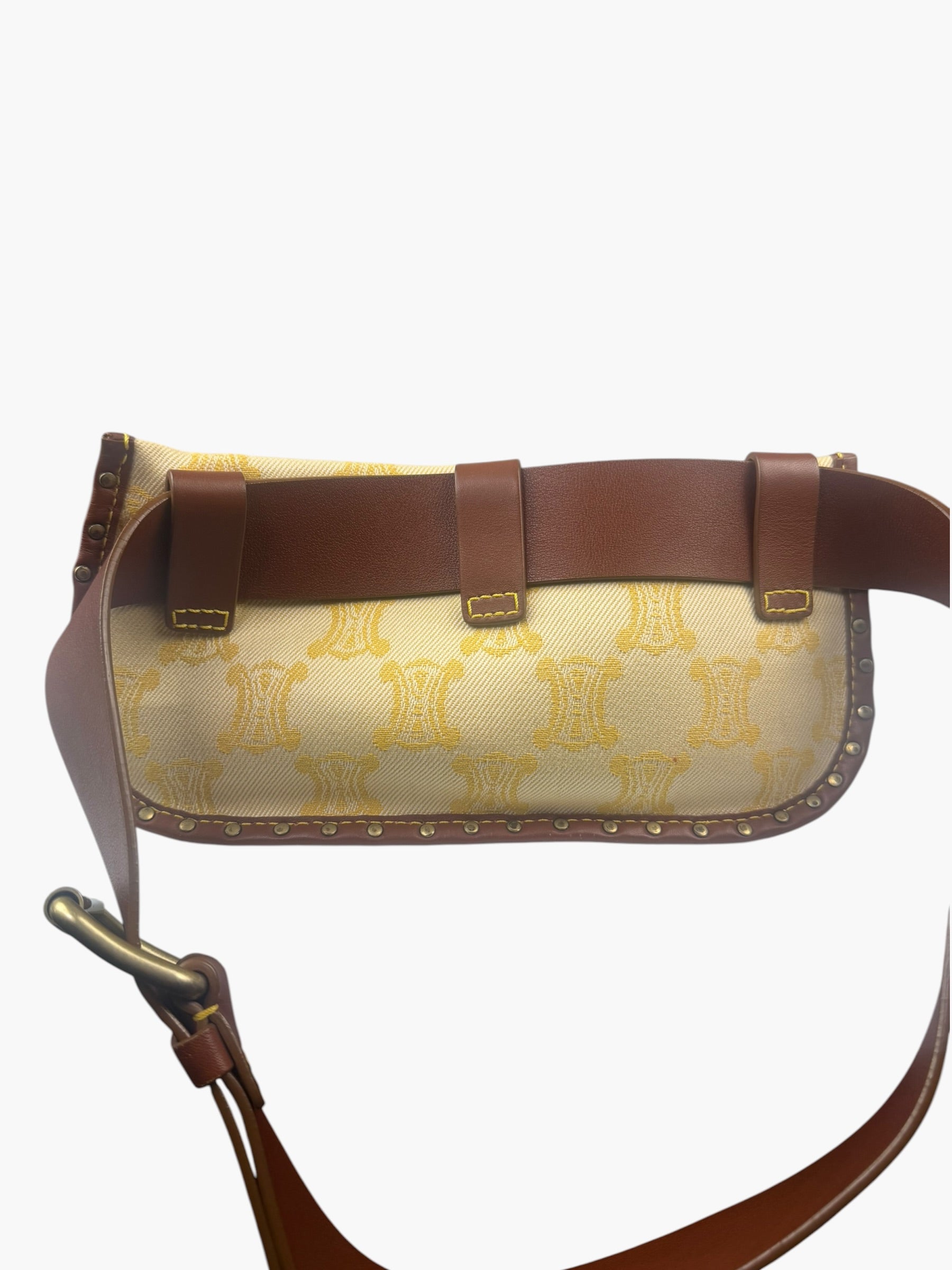 Celine Yellow/Brown Leather Trim Macadam Belt Bag