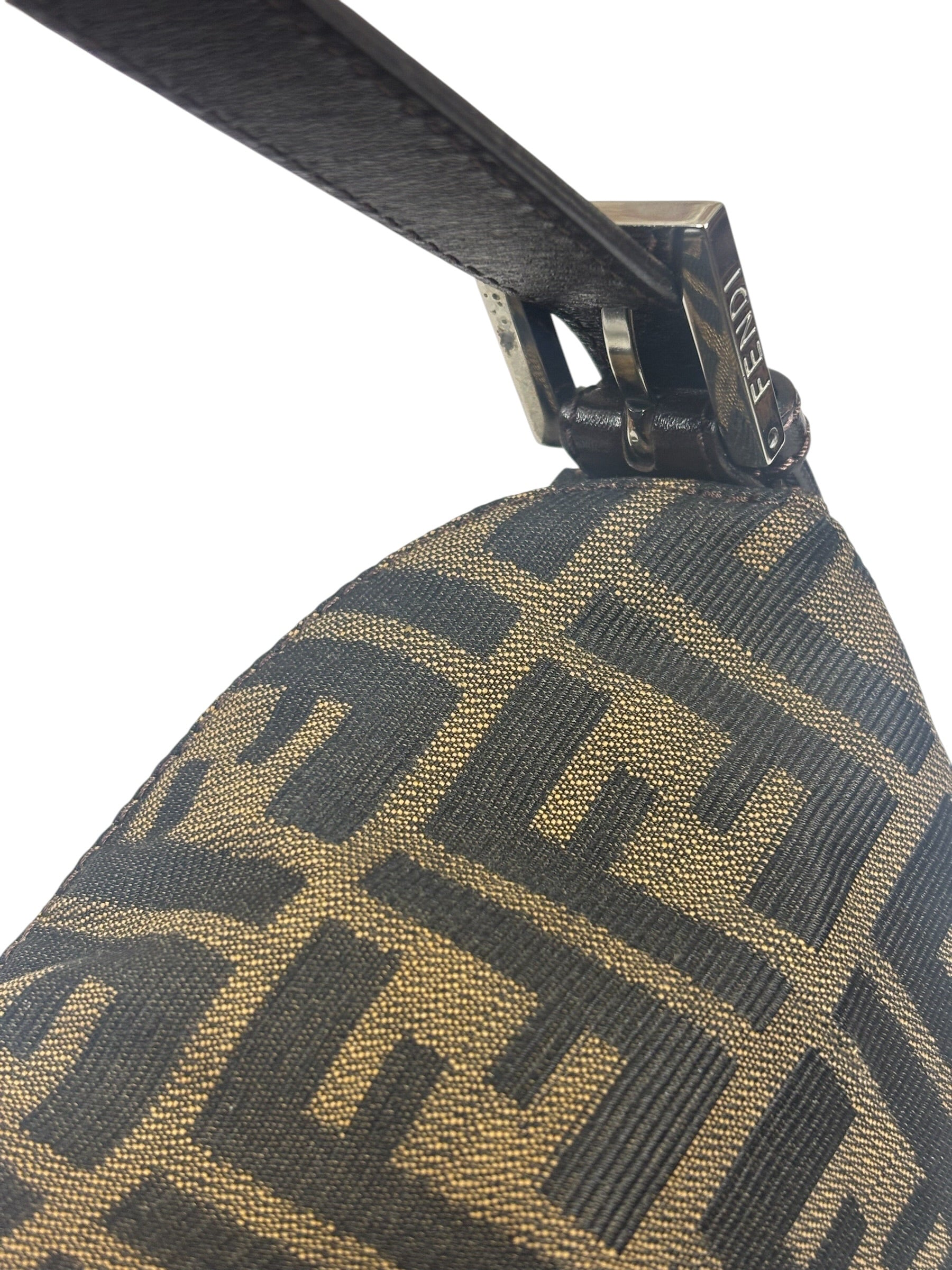 Fendi Brown Leather Trim Baguette