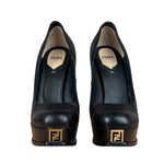 Fendi Black nappa Leather Platform Pumps Fendista Heels