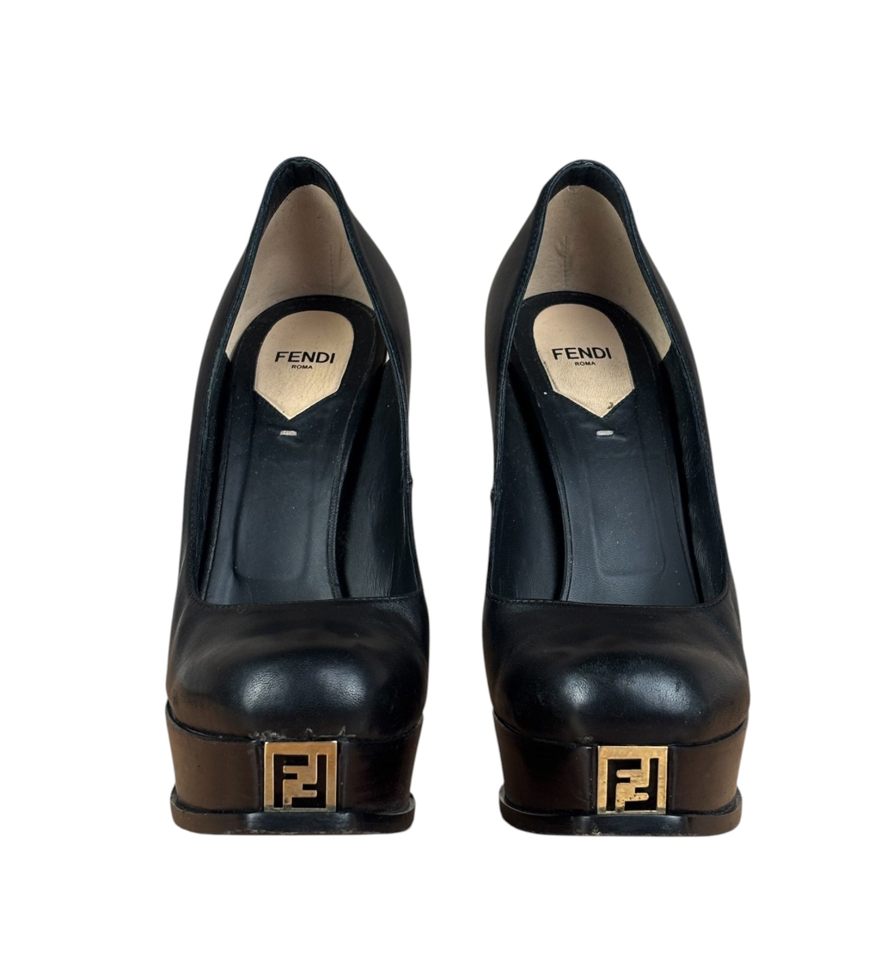 Fendi Black nappa Leather Platform Pumps Fendista Heels