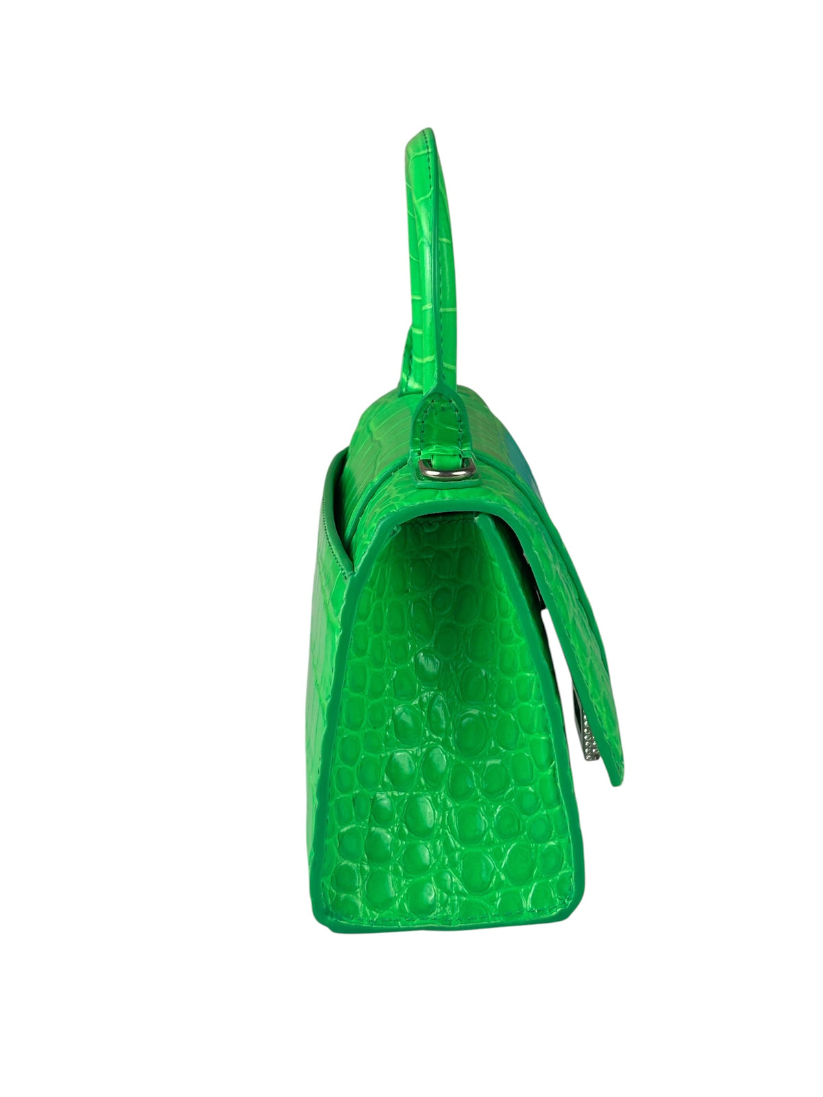 Balenciaga Fluo Green Crocodile Embossed Hourglass XS Two-Way Bag