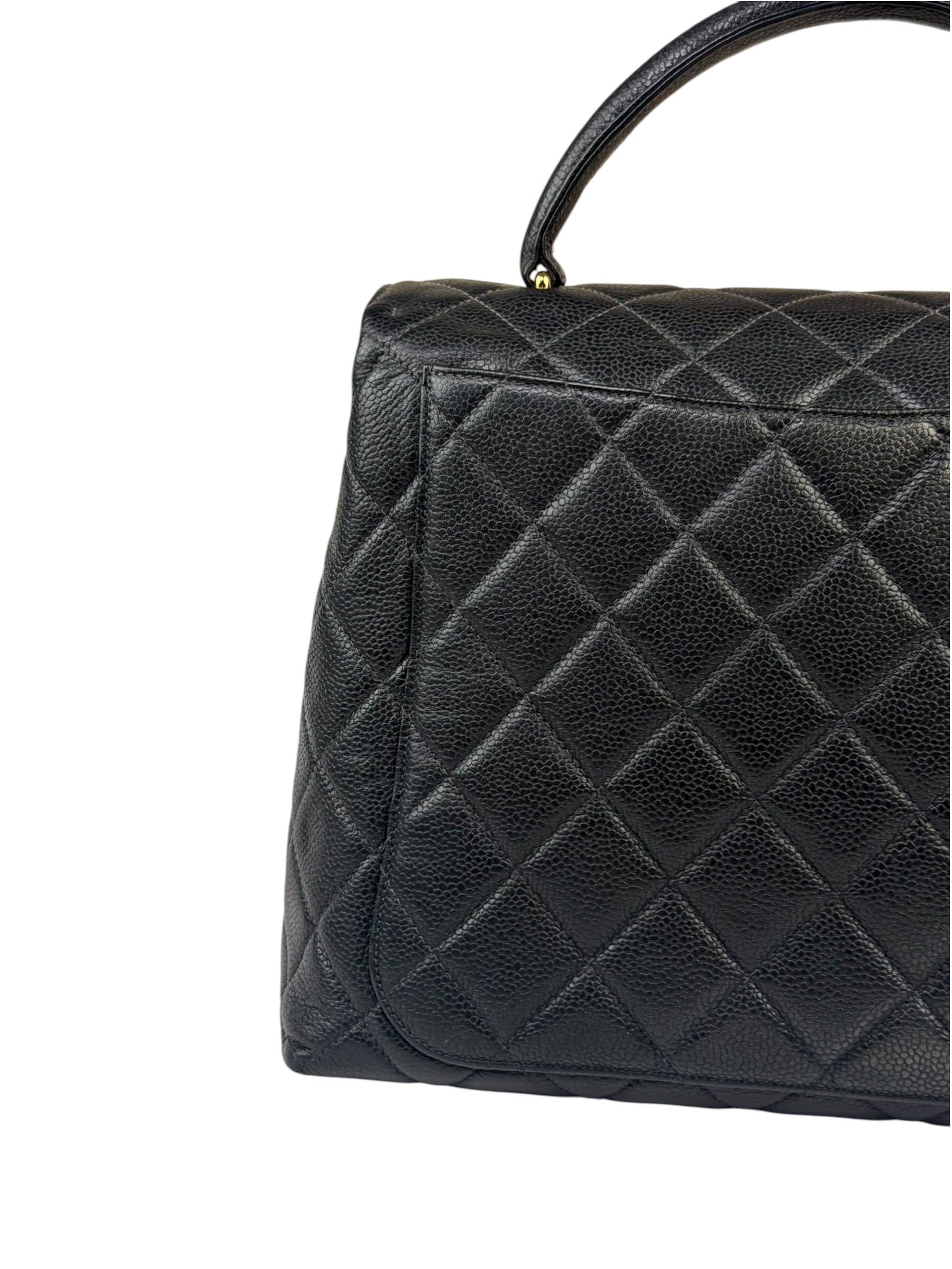 Chanel Vintage Black Caviar Quilted Leather Kelly Top Handle Bag 1996