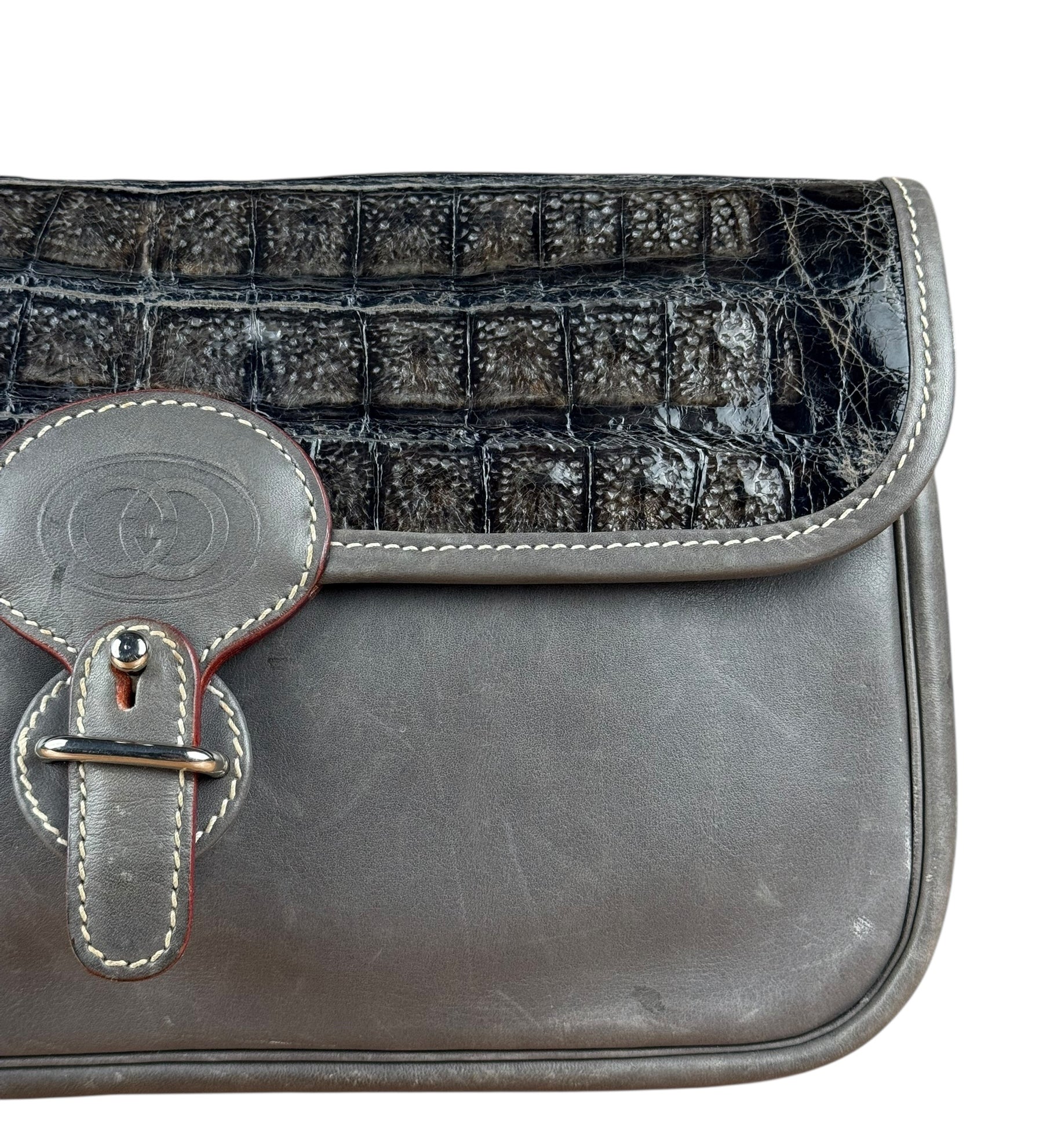 Gucci Vintage Grey Leather Flap Clutch