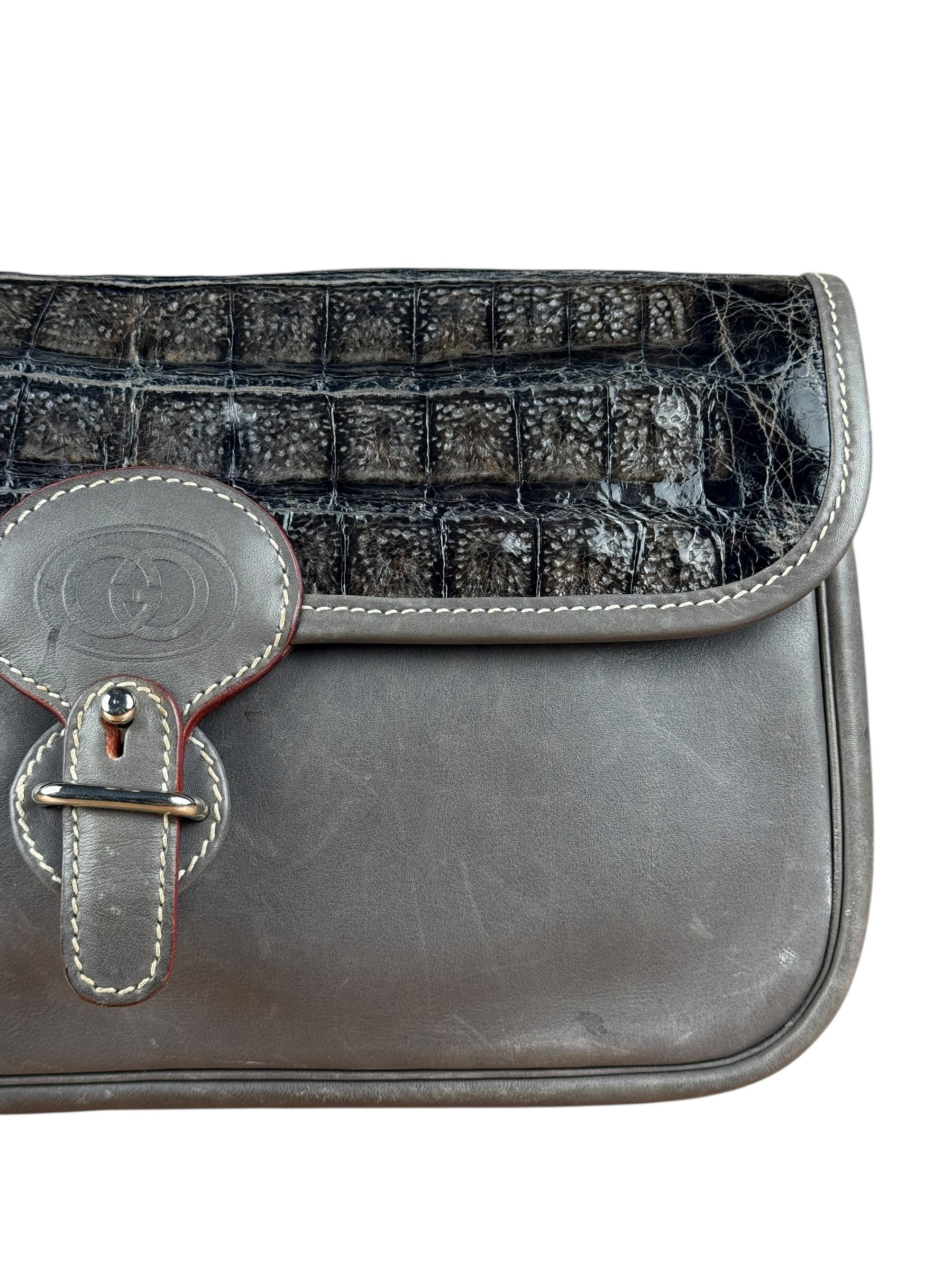 Gucci Vintage Grey Leather Flap Clutch
