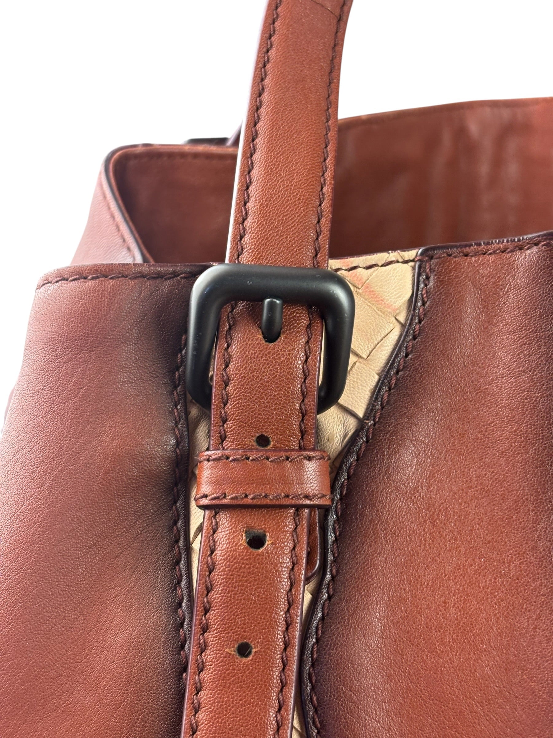 Bottega Veneta Brown Leather Intrecciato Trim Cesta Tote