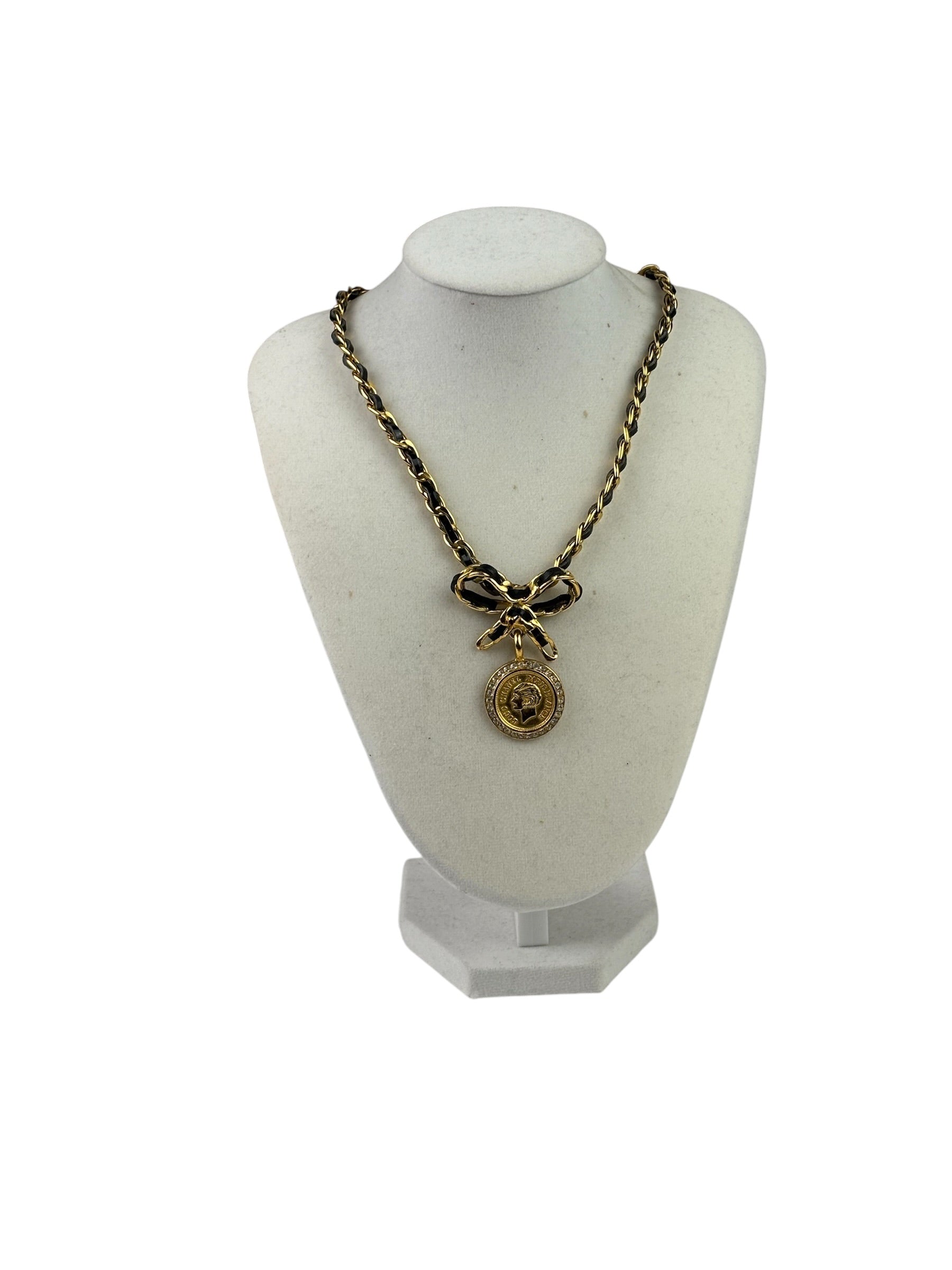 Chanel Vintage Strass & Patent Leather Bow Coin Choker Mid 90s