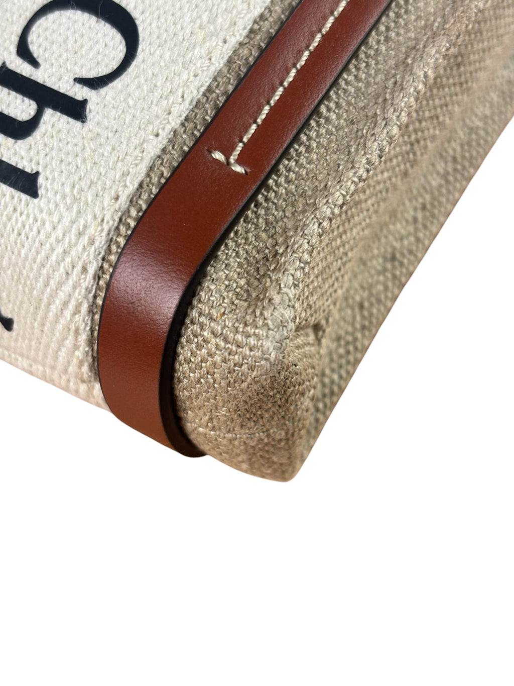 Chloe Beige/Brown Leather Trim Canvas Woody Nano Two-Way Satchel