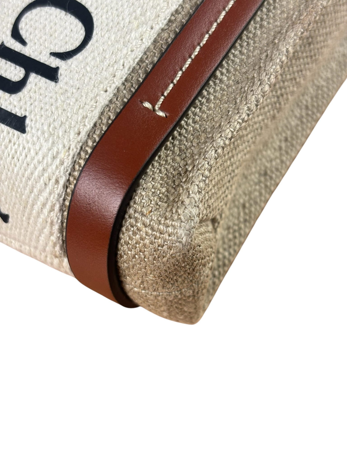Chloe Beige/Brown Leather Trim Canvas Woody Nano Two-Way Satchel