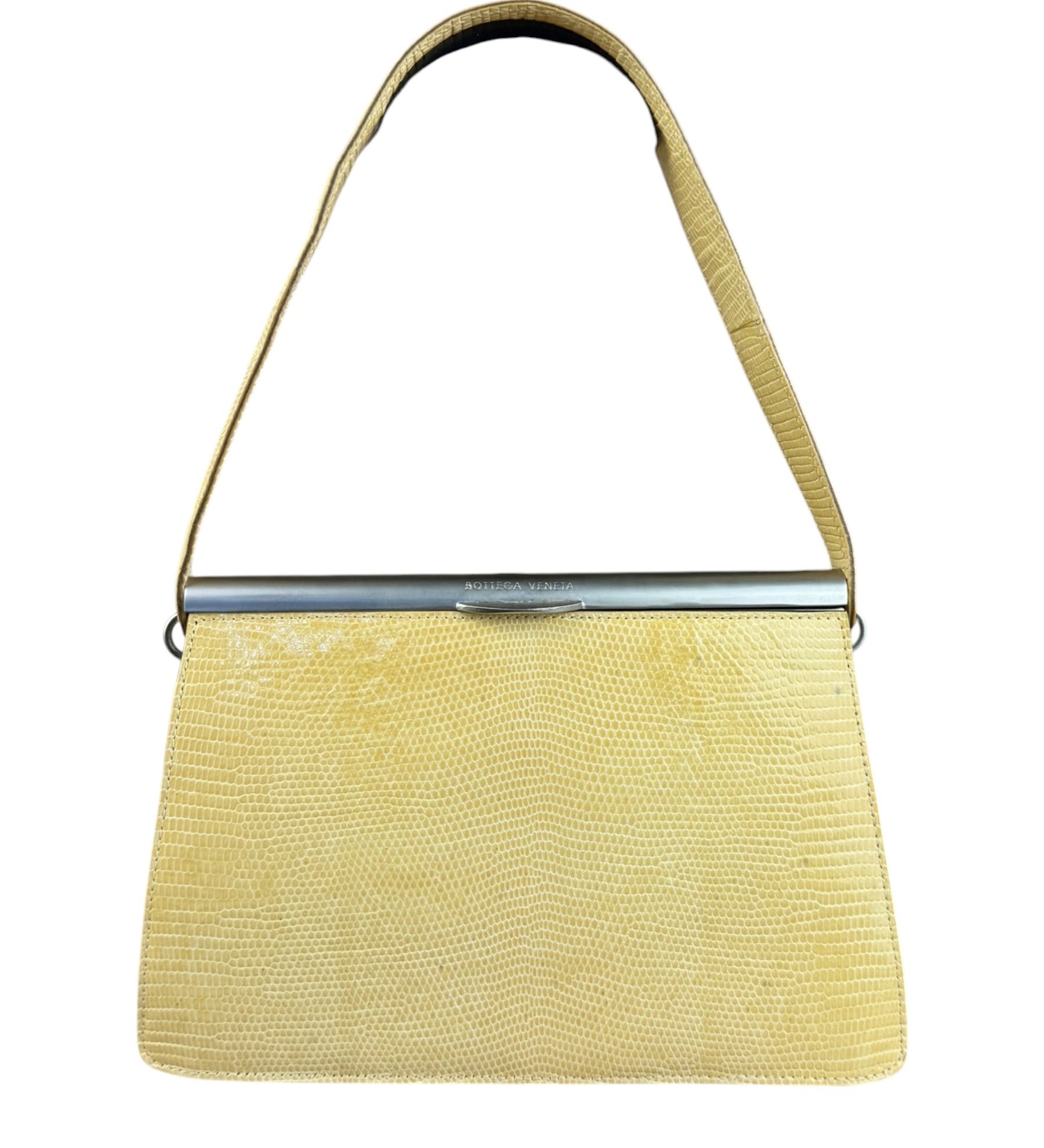 Bottega Veneta Vintage Yellow Lizard Print Clasp Handbag