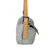Fendi Leather Light Blue Trim Zucca Baguette