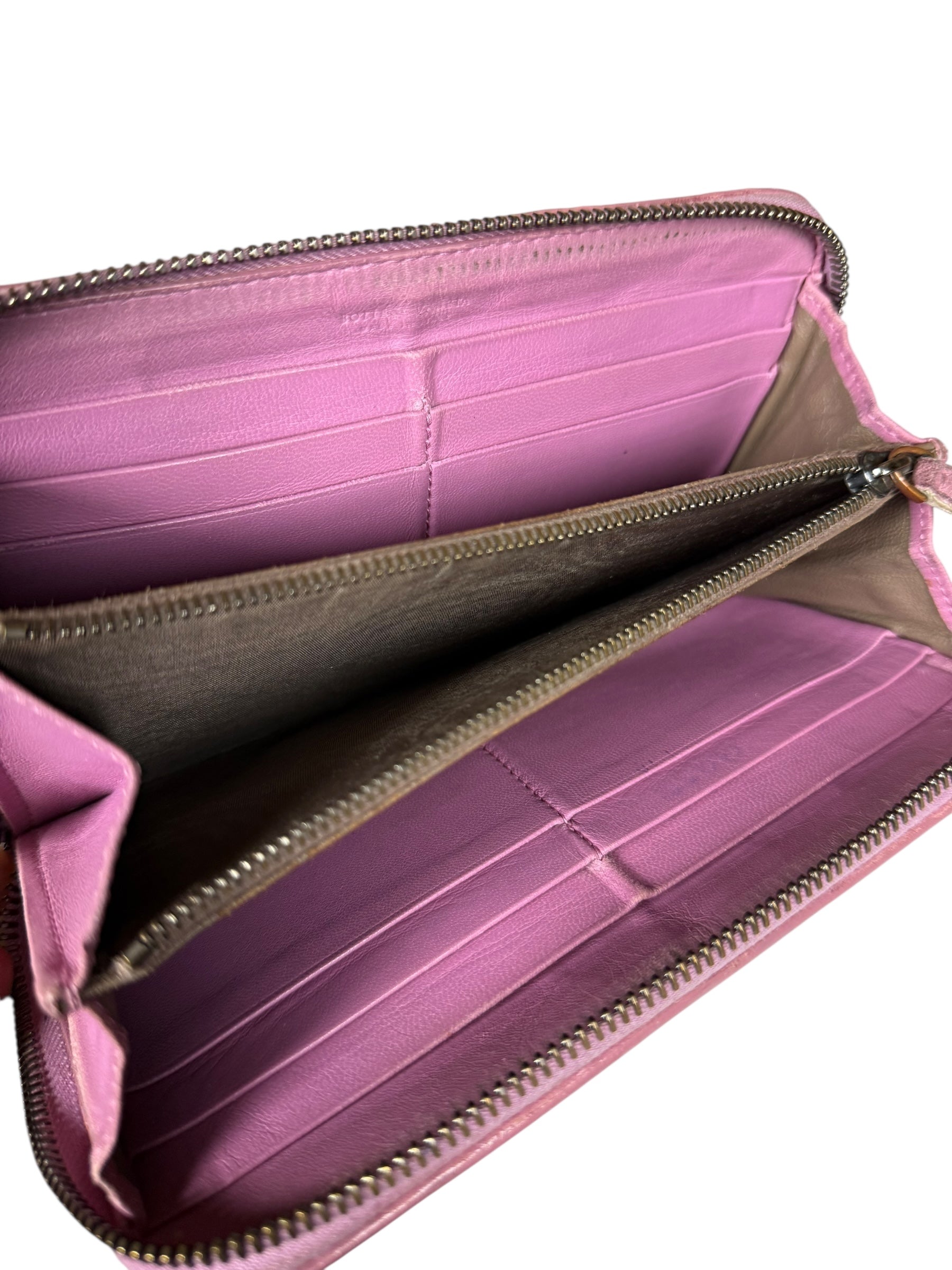 Bottega Veneta Intreccio Long Zip Wallet Pink